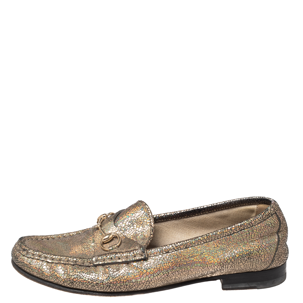 Gucci Iridescent Leather Horsebit Loafers Size 38