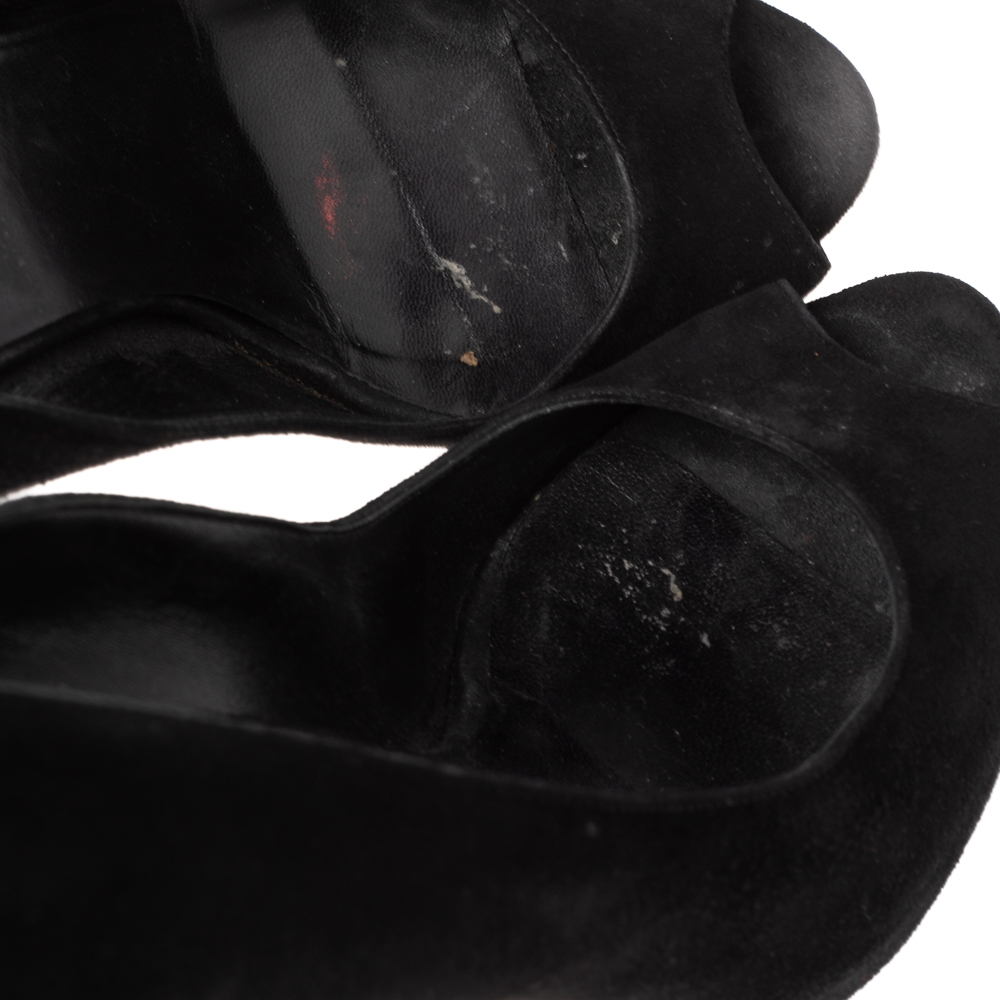 Gucci Black Suede Crystal Embellished Heel Peep Toe Pumps Size 39