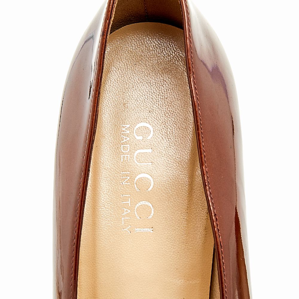Gucci Brown Patent Leather Block Heel Pumps Size 39
