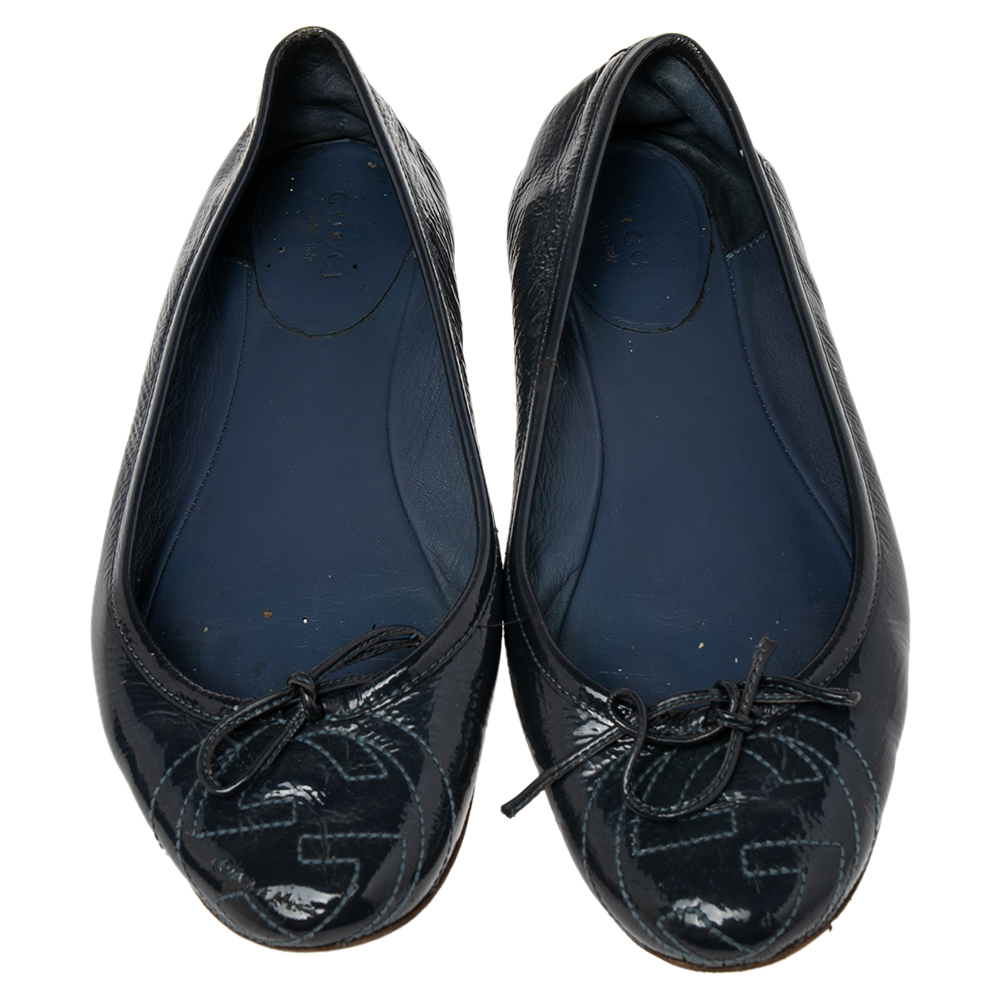 Gucci Navy Blue Patent Leather  Ballet Flats Size 36.5