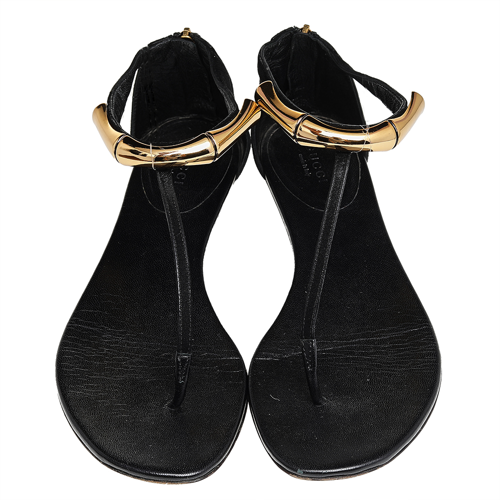 Gucci Black Suede Thong Sandals Size 38