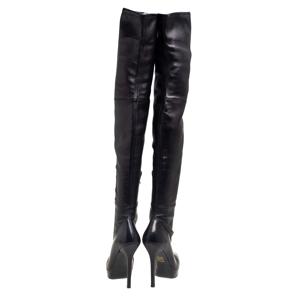Gucci Black Leather Platform Over The Knee Boots Size 36