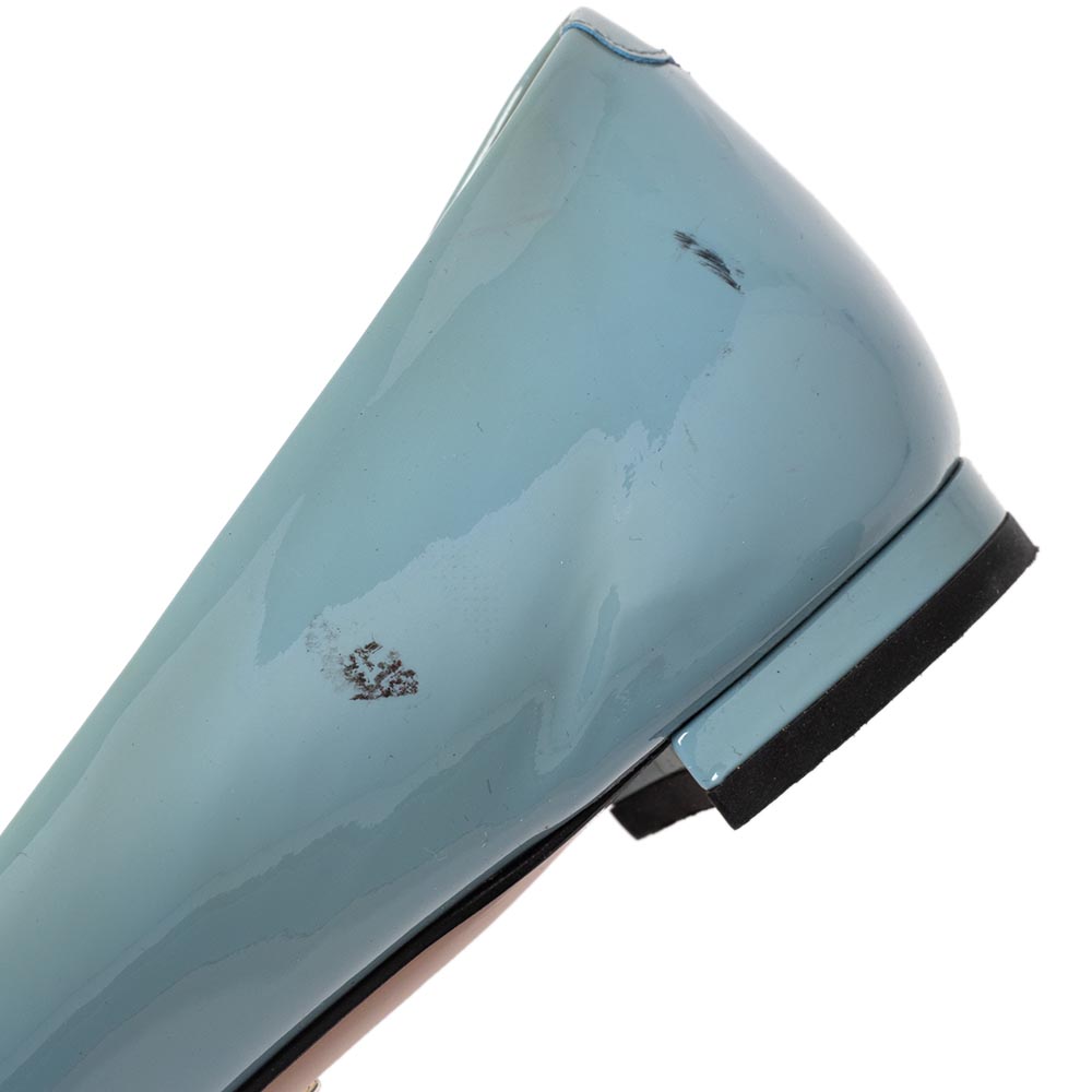 Gucci Blue Patent Leather Horsebit Peep Toe Ballet Flats Size 38.5