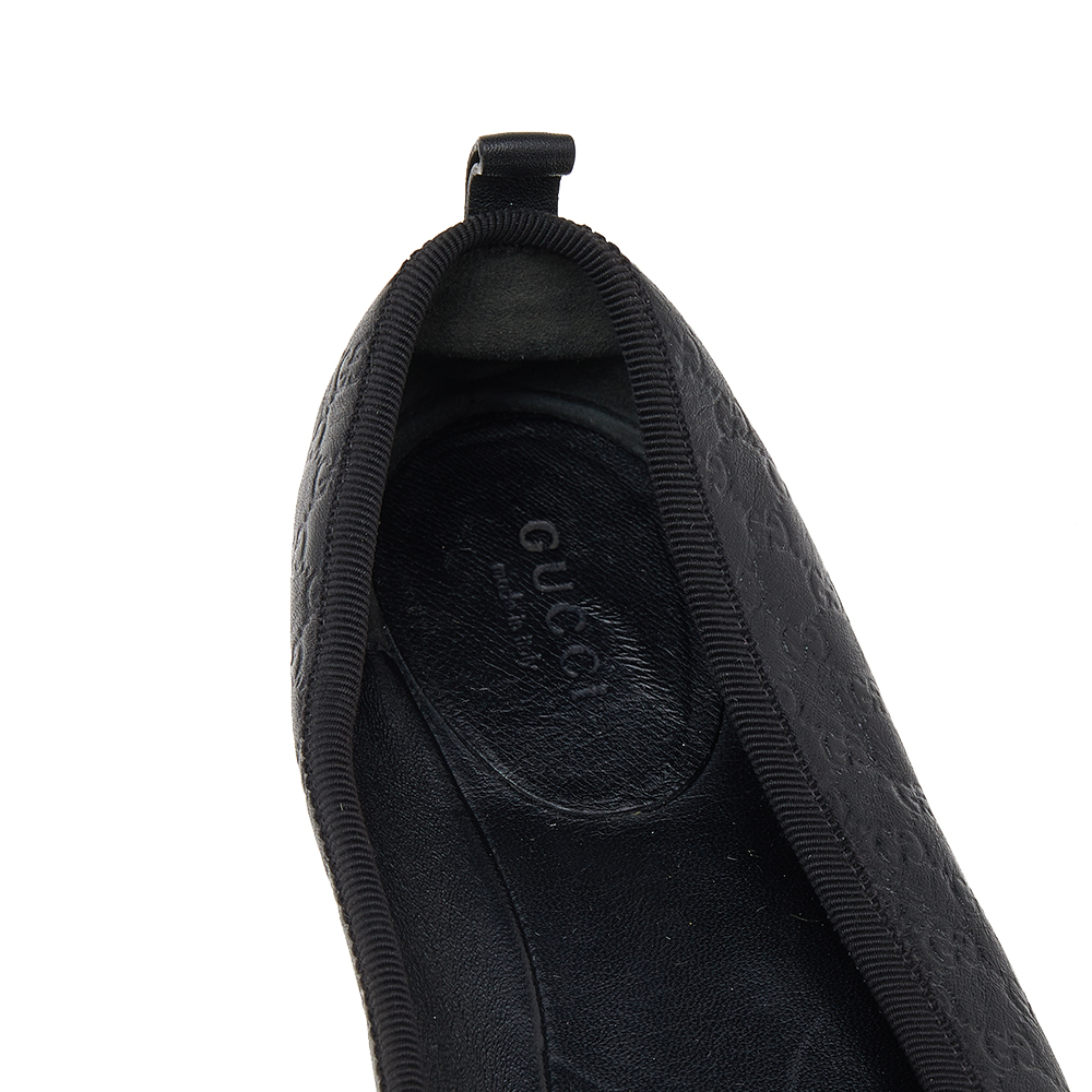 Gucci Black Guccissima Leather Bow Ballet Flats Size 36