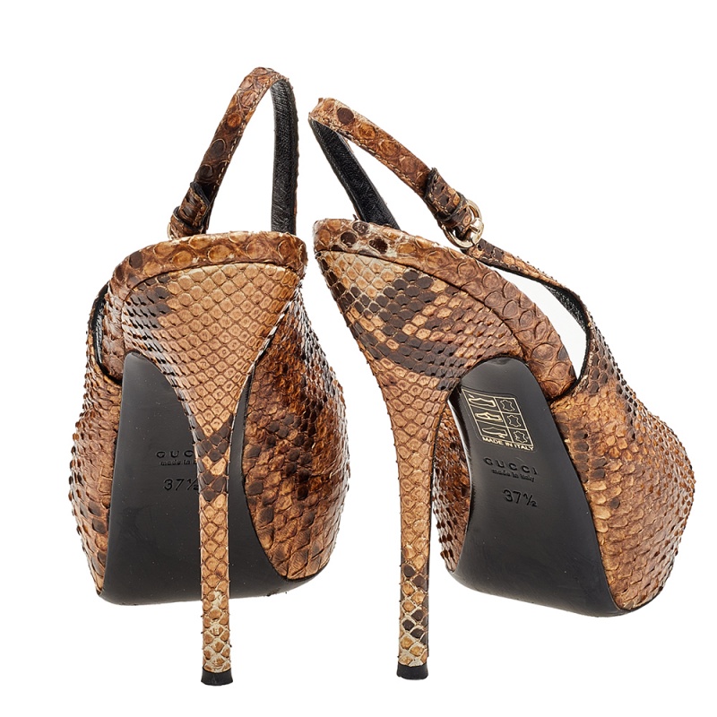 Gucci Brown Python Leather Slingback Sandals Size 37.5