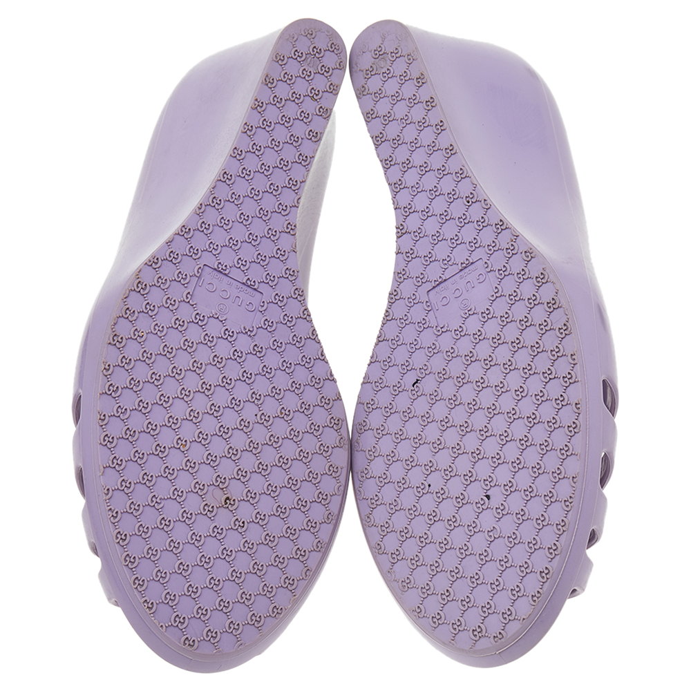 Gucci Purple Jelly Marola Peep Toe Wedges Size 38