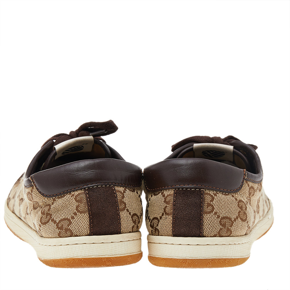 Gucci Brown/Beige GG Canvas And Suede Low Top Sneakers Size 38.5