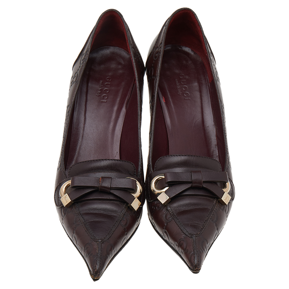 Gucci Burgundy Guccissima Leather Pointed Toe Pumps Size 36