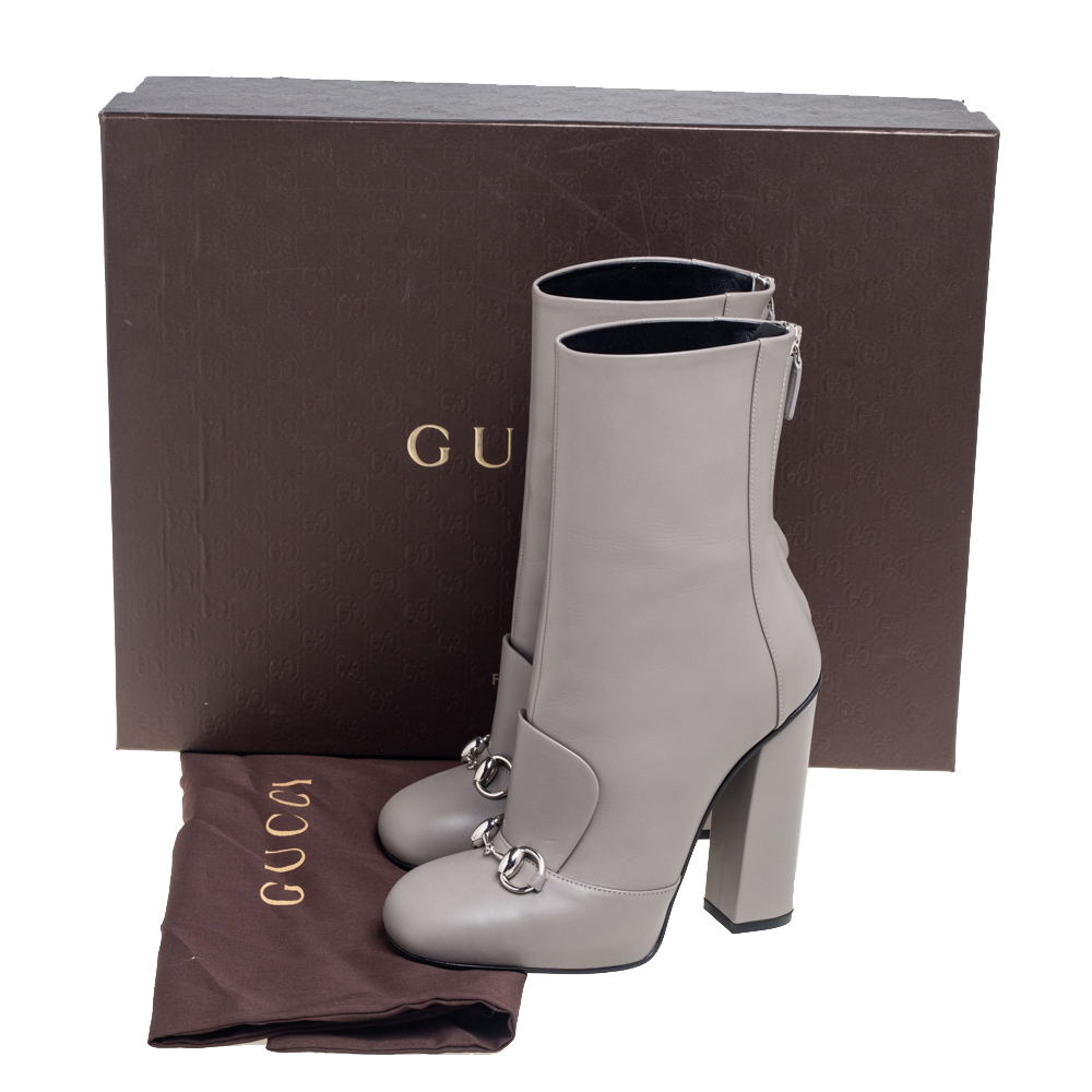 Gucci Grey Leather Horsebit Detail Ankle Boots Size 36.5