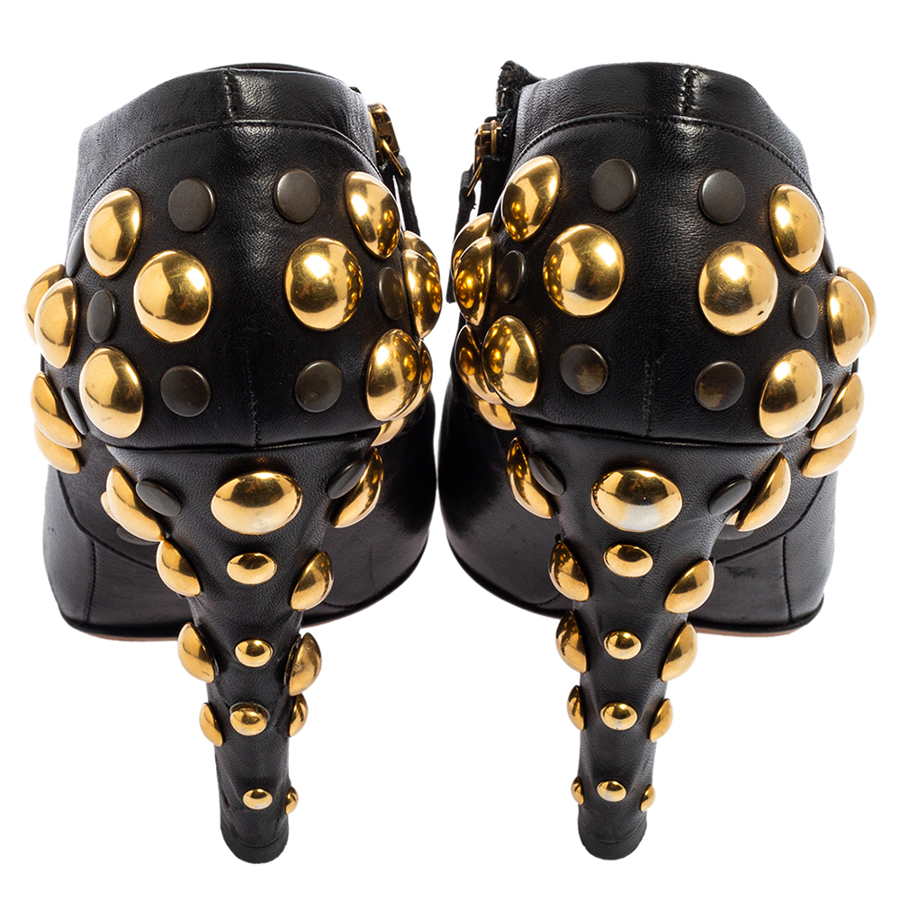 Gucci Black Leather Babouska Stud Embellished Ankle Booties Size 38