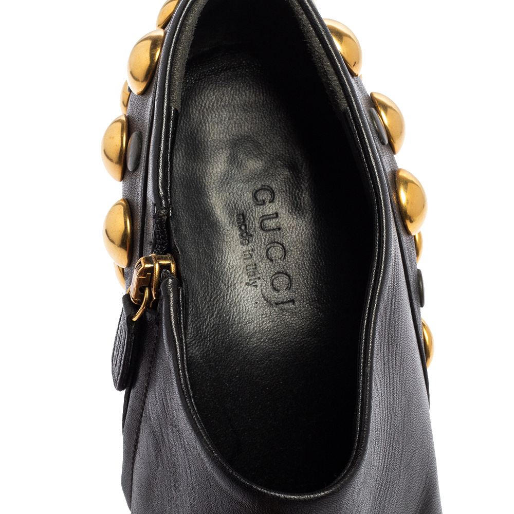 Gucci Black Leather Babouska Stud Embellished Ankle Booties Size 38