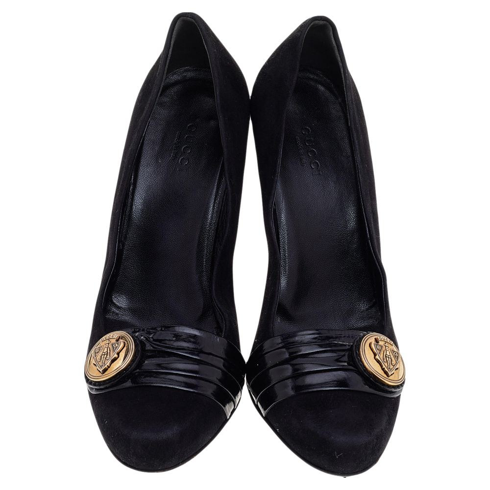 Gucci Black Suede And Patent Leather Hysteria Pumps Size 39