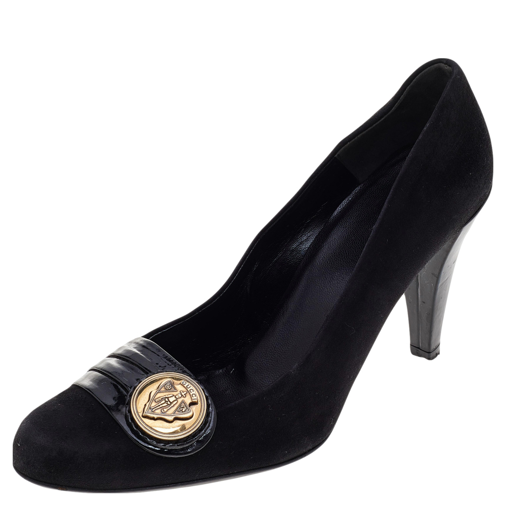 Gucci black suede and patent leather hysteria pumps size 39