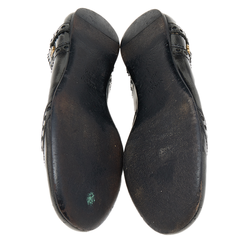 Gucci Black/Grey Brogue Leather Ballet Flats Size 35.5