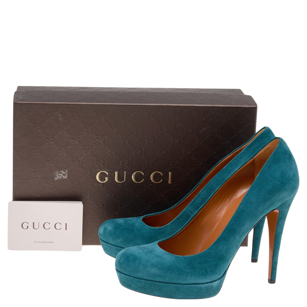 Gucci Teal Blue Suede Platform Pumps Size 40
