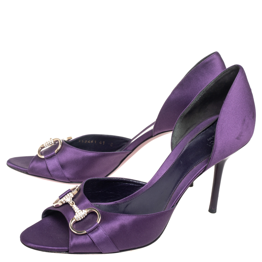 Gucci Purple Satin Horsebit Peep-Toe Sandals Size 41