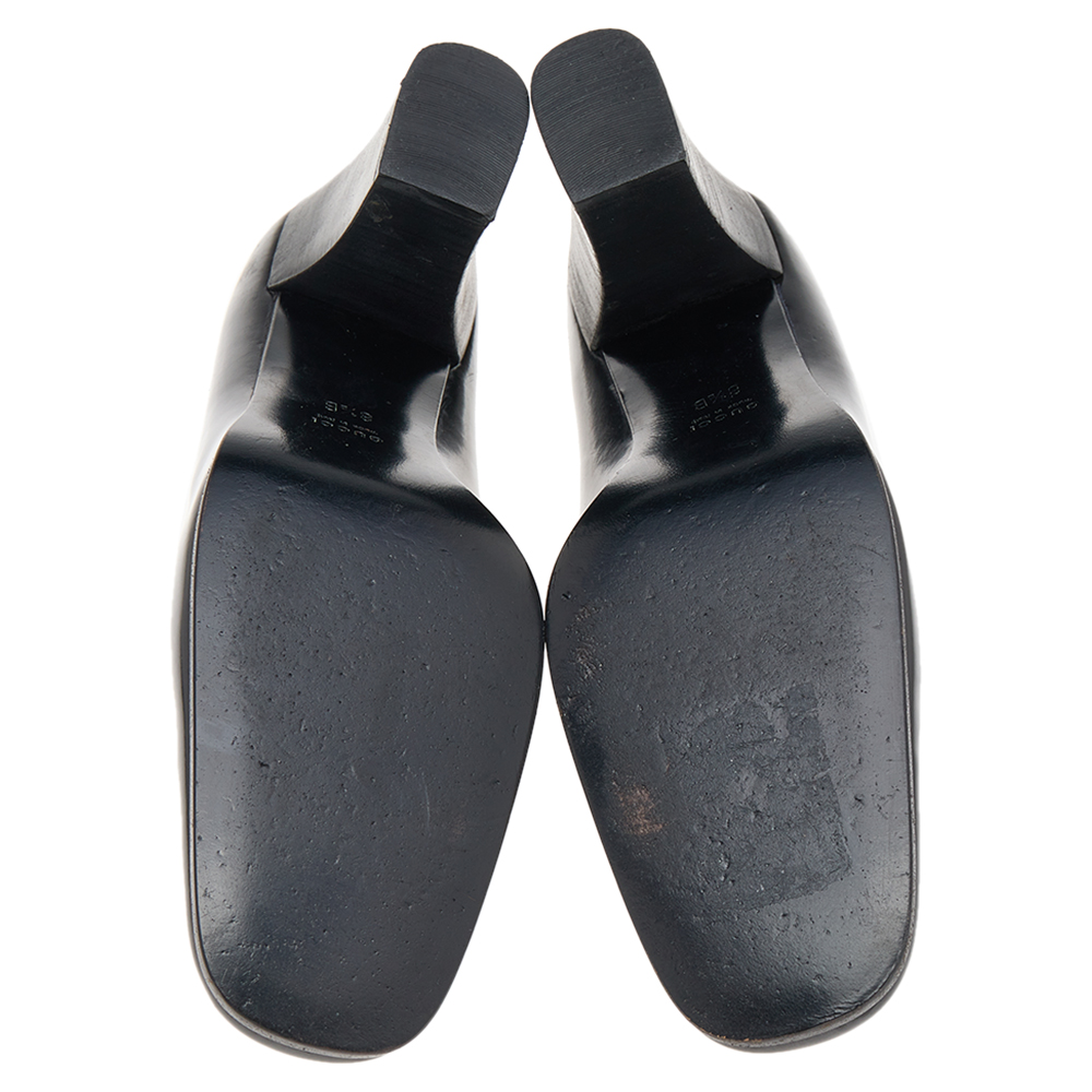Gucci Black Leather Horsebit Block Heel Square Toe Pumps Size 39