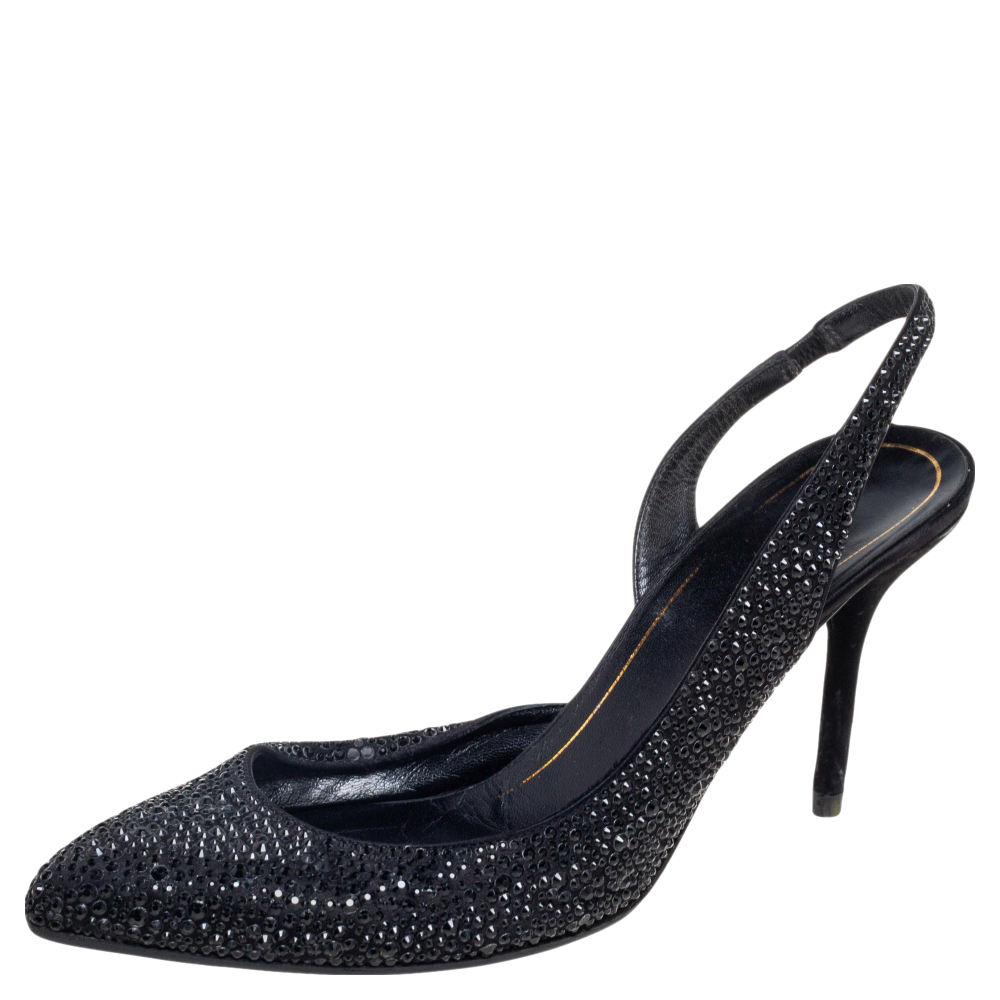 Gucci Black Crystal Embellished Satin And Suede Noah D'Orsay Pumps Size 39