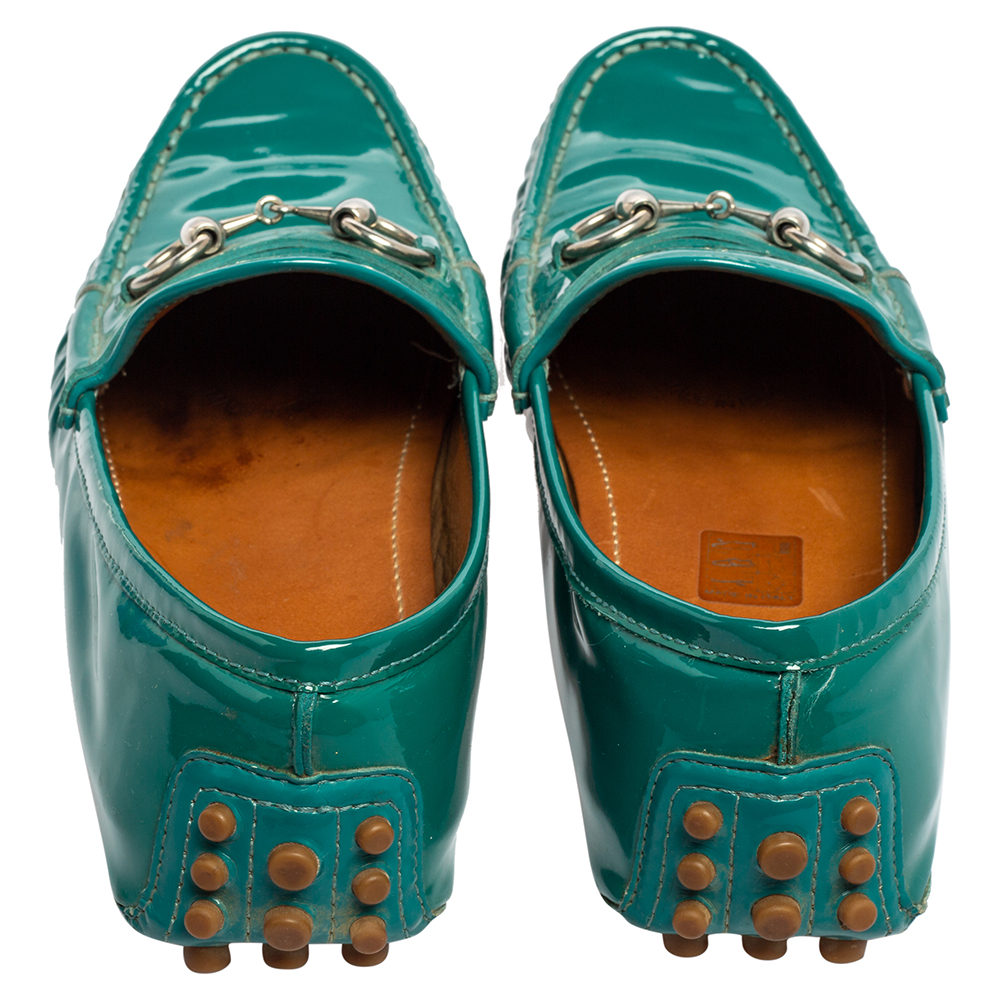 Gucci Teal Green Patent Leather Horsebit Driver Loafers Size 36