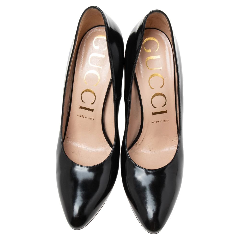 Gucci Black Patent Leather Elaisa Removable Faux Pearl Bow Accents Pumps Size 40