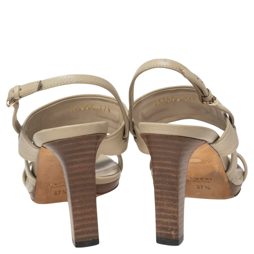 Gucci Light Grey Leather Platform Slingback Sandals 37.5