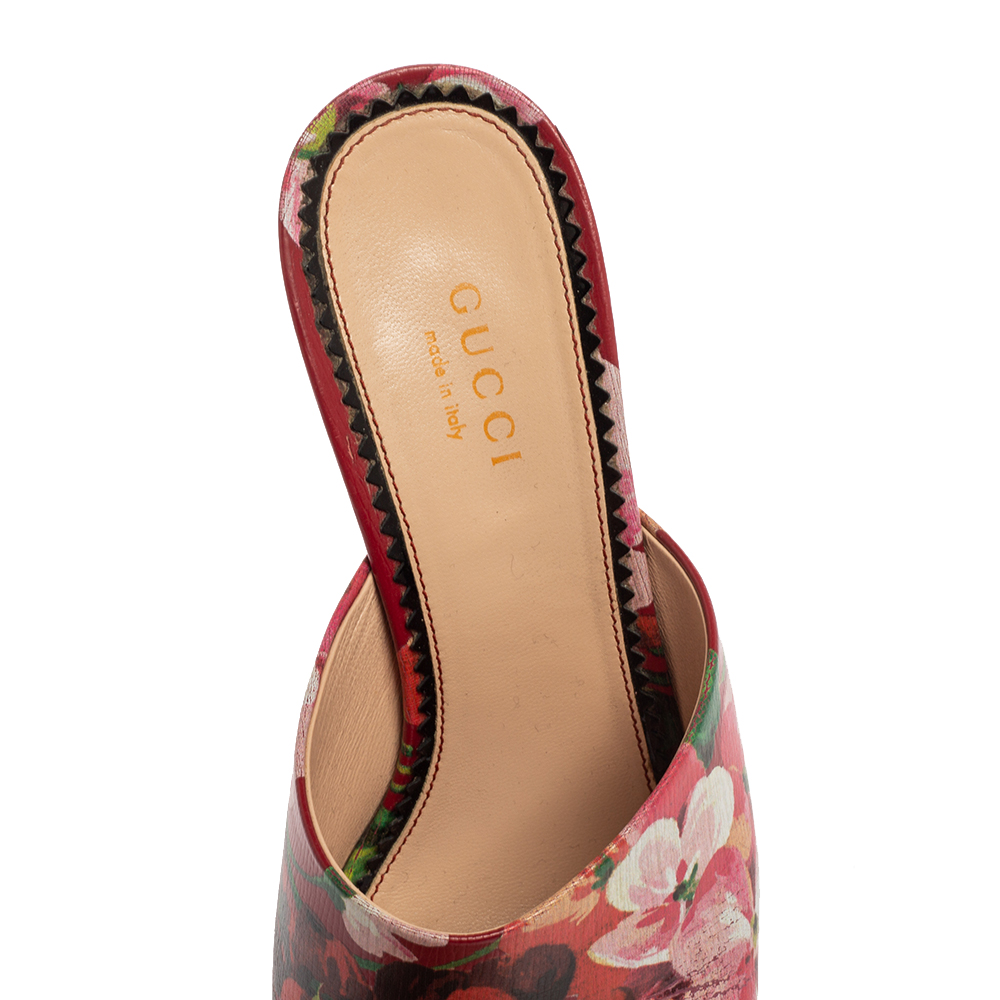 Gucci Multicolor Bloom Print Leather Slide Sandals Size 36