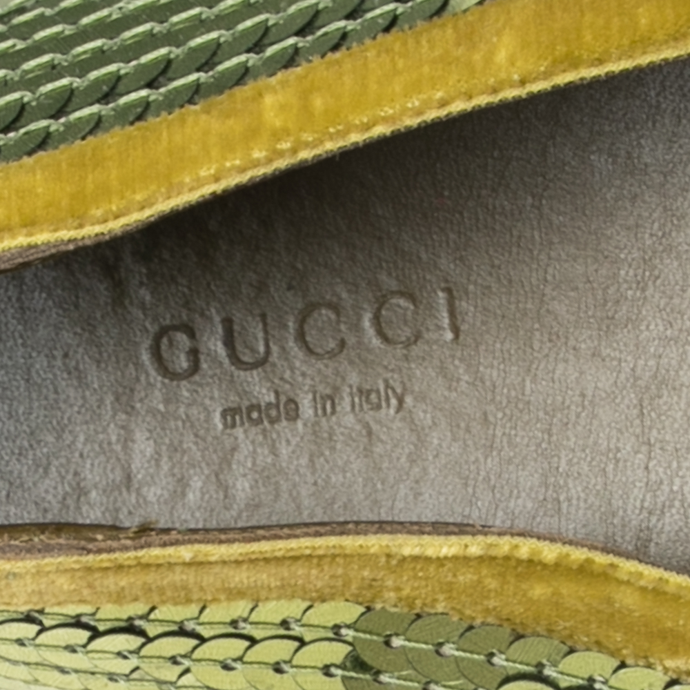 Gucci Green Sequin Ballet Flats Size 38.5