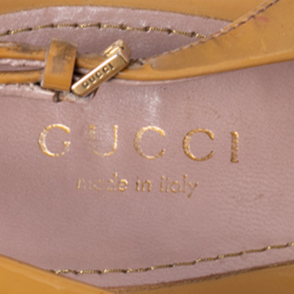 Gucci Mustard Patent Leather Peep-Toe Platform Slingback Sandals Size 37.5
