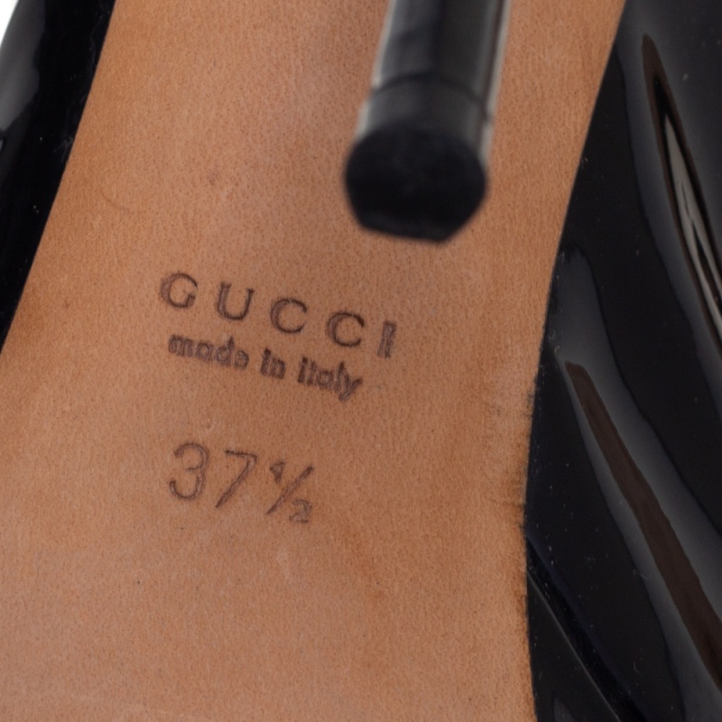 Gucci Black Patent Leather Slingback Platform Sandals Size 37.5