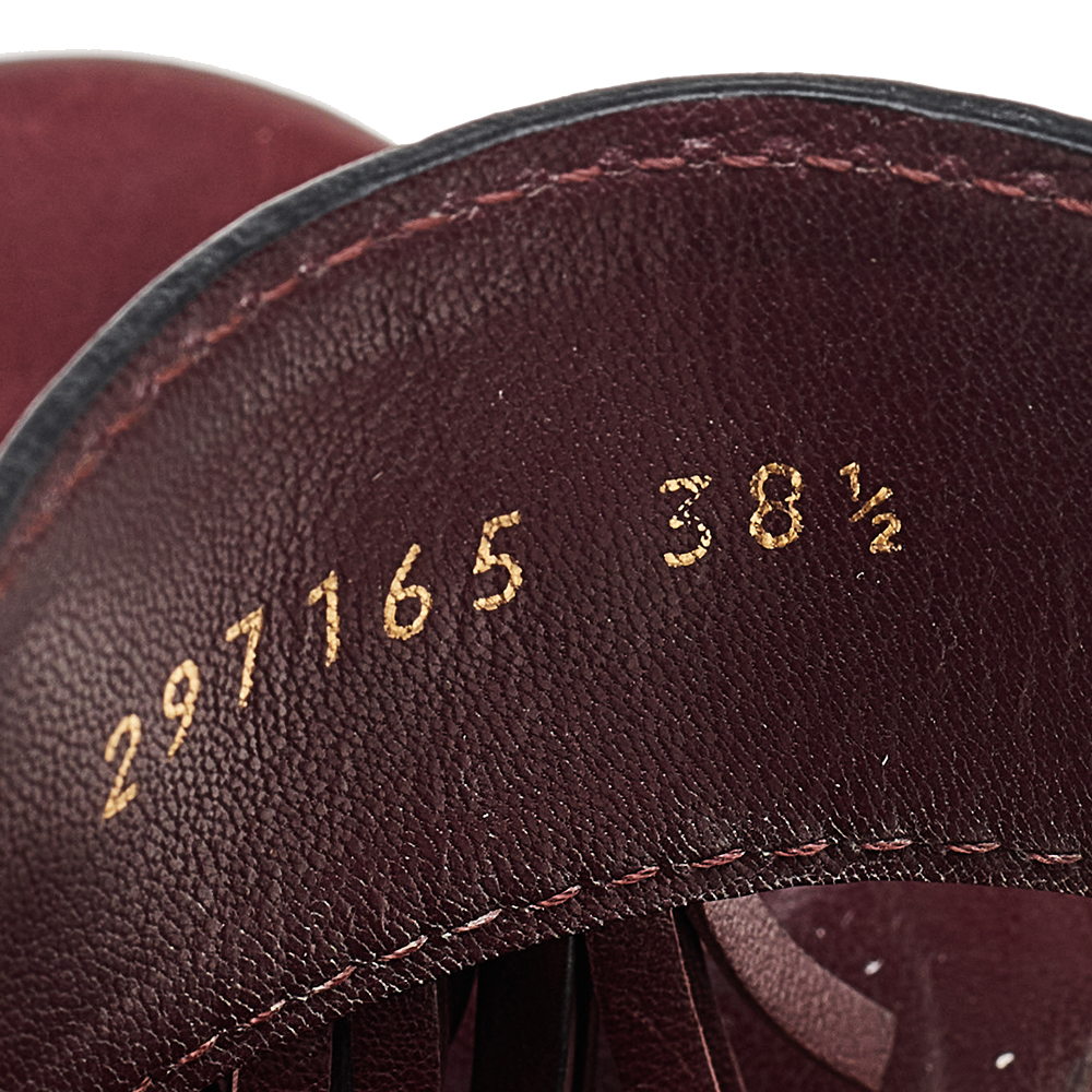 Gucci Burgundy Leather Horsebit Tassel Emily Slingback Sandals Size 38.5