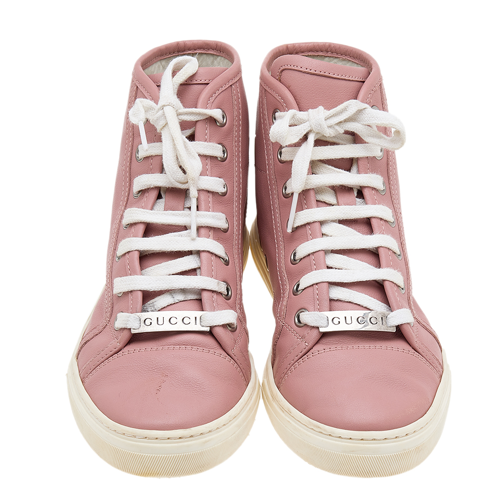 Gucci Old Rose Leather High Top Sneakers Size 35
