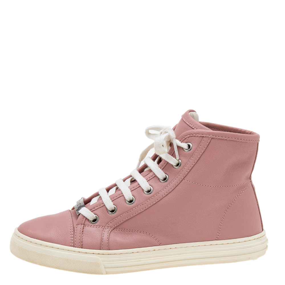 Gucci Old Rose Leather High Top Sneakers Size 35