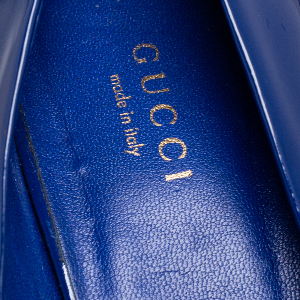 Gucci Ink Blue Patent Leather Peep-Toe Pumps Size 38
