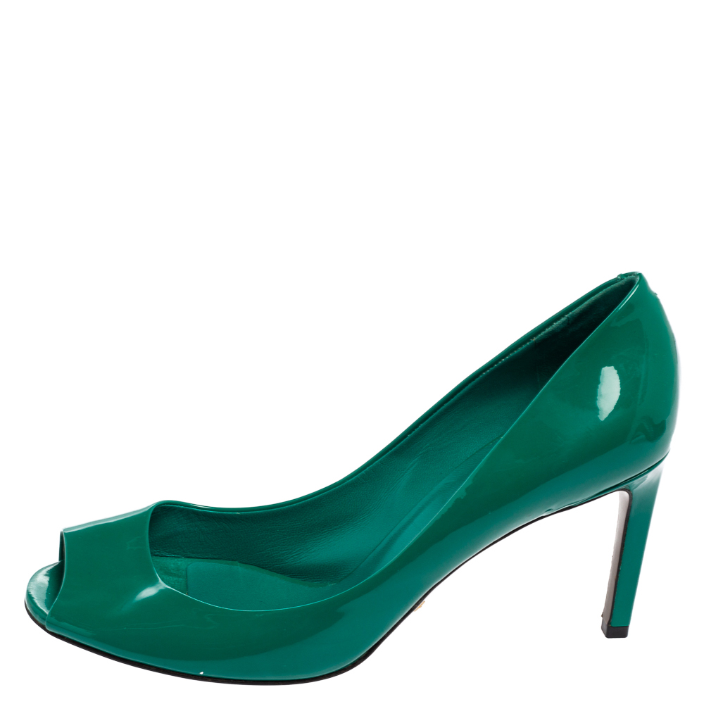 Gucci Green Patent Leather Peep Toe Pumps Size 38