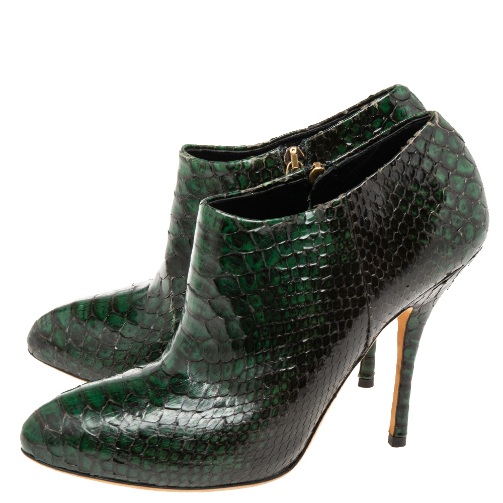 Gucci Green/Black Python Leather Ankle Booties Size 38