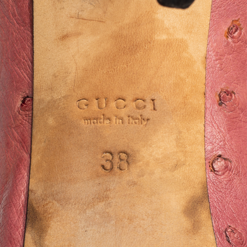 Gucci Betty Ostrich Leather Peep Toe Platform Pumps Size 38
