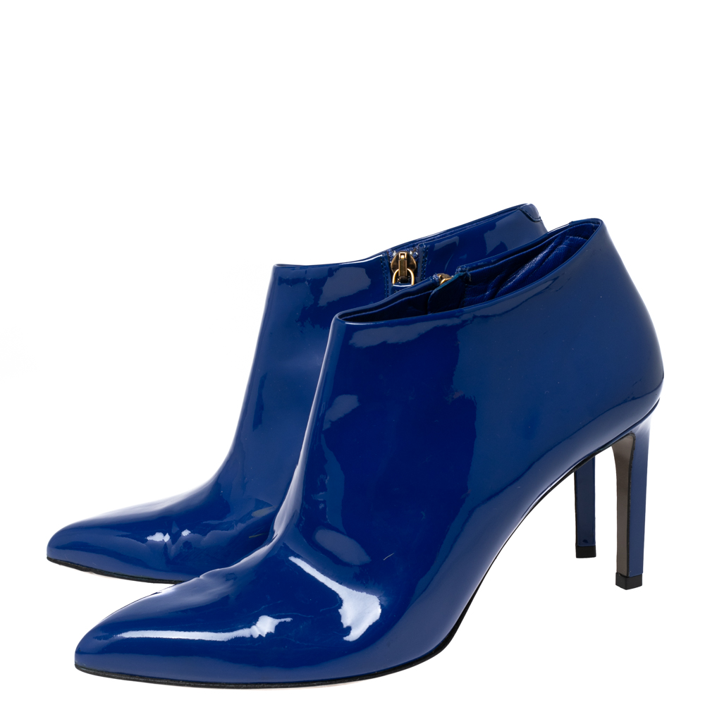 Gucci Blue Patent Leather Pointed Toe Booties Size 38