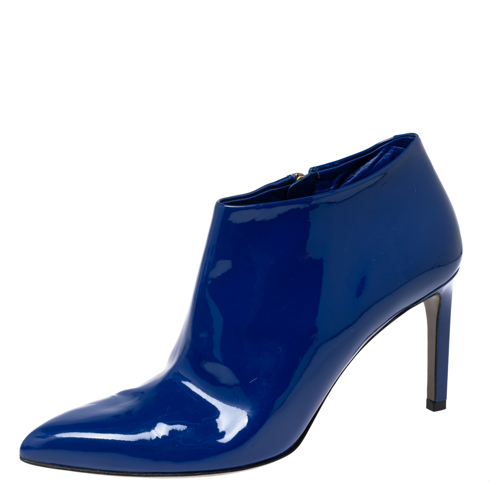 Gucci Blue Patent Leather Pointed Toe Booties Size 38