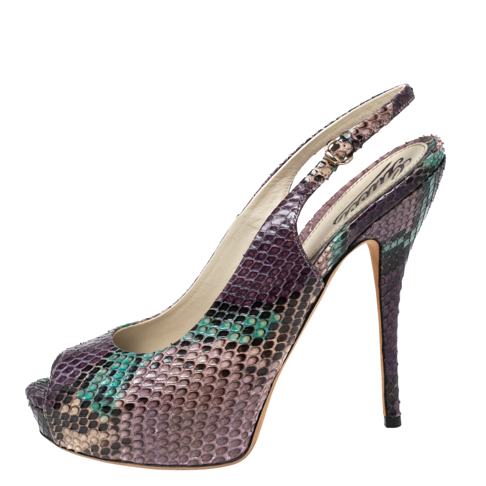 Gucci Multicolor Python Leather Slingback  Pumps Size 38.5