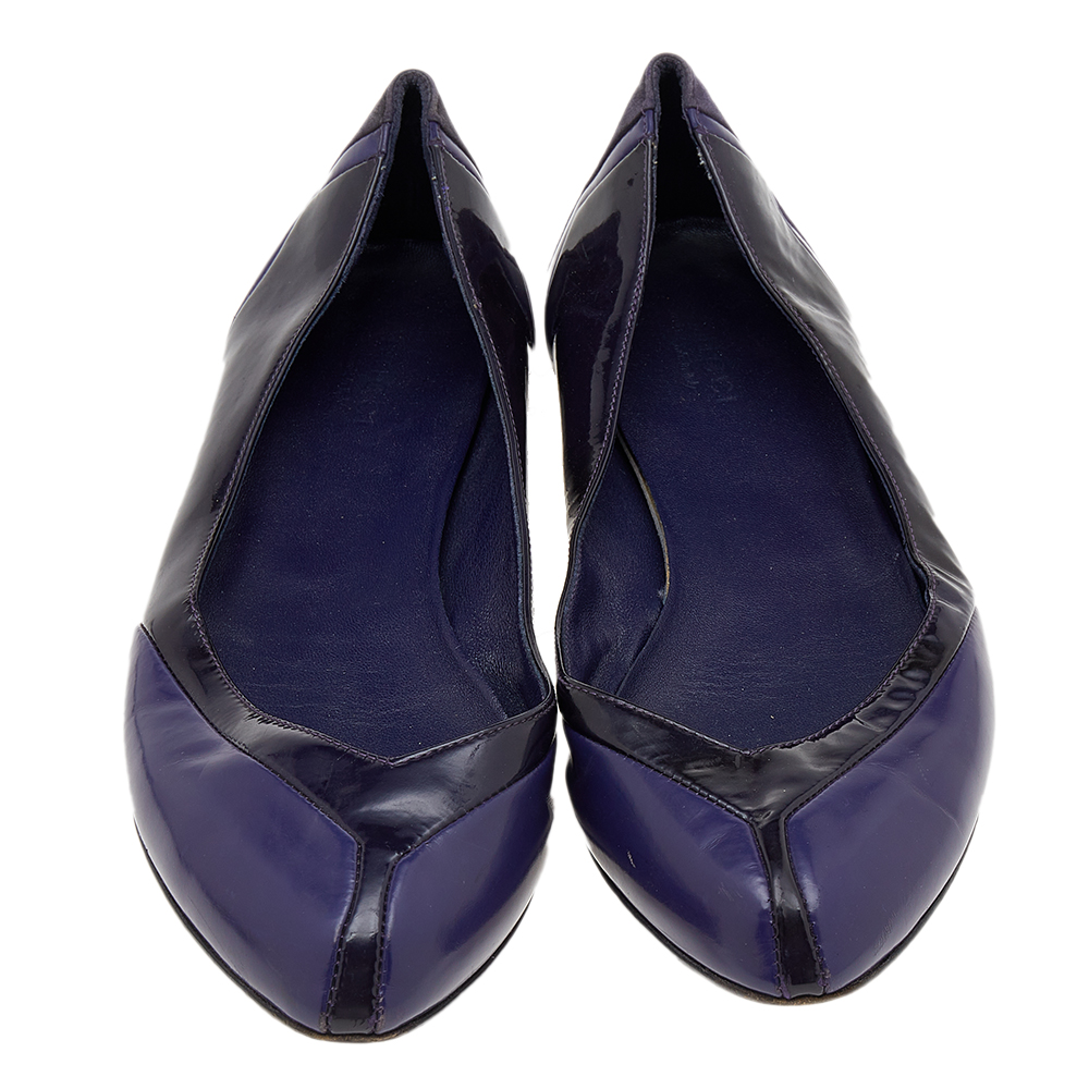 Gucci Purple Patent Leather And Suede Ballet Flats Size 38