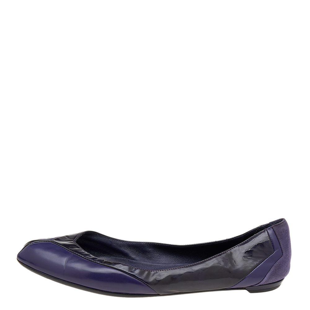 Gucci Purple Patent Leather And Suede Ballet Flats Size 38