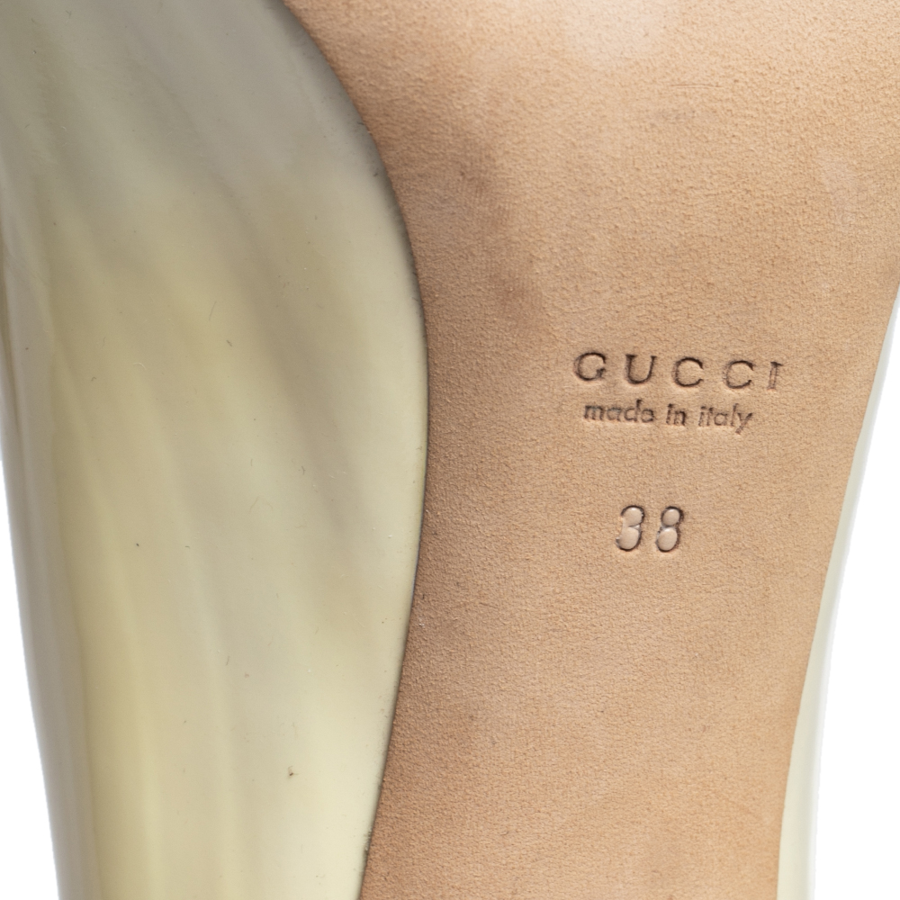 Gucci Cream Patent Leather Peep Toe Pumps Size 38
