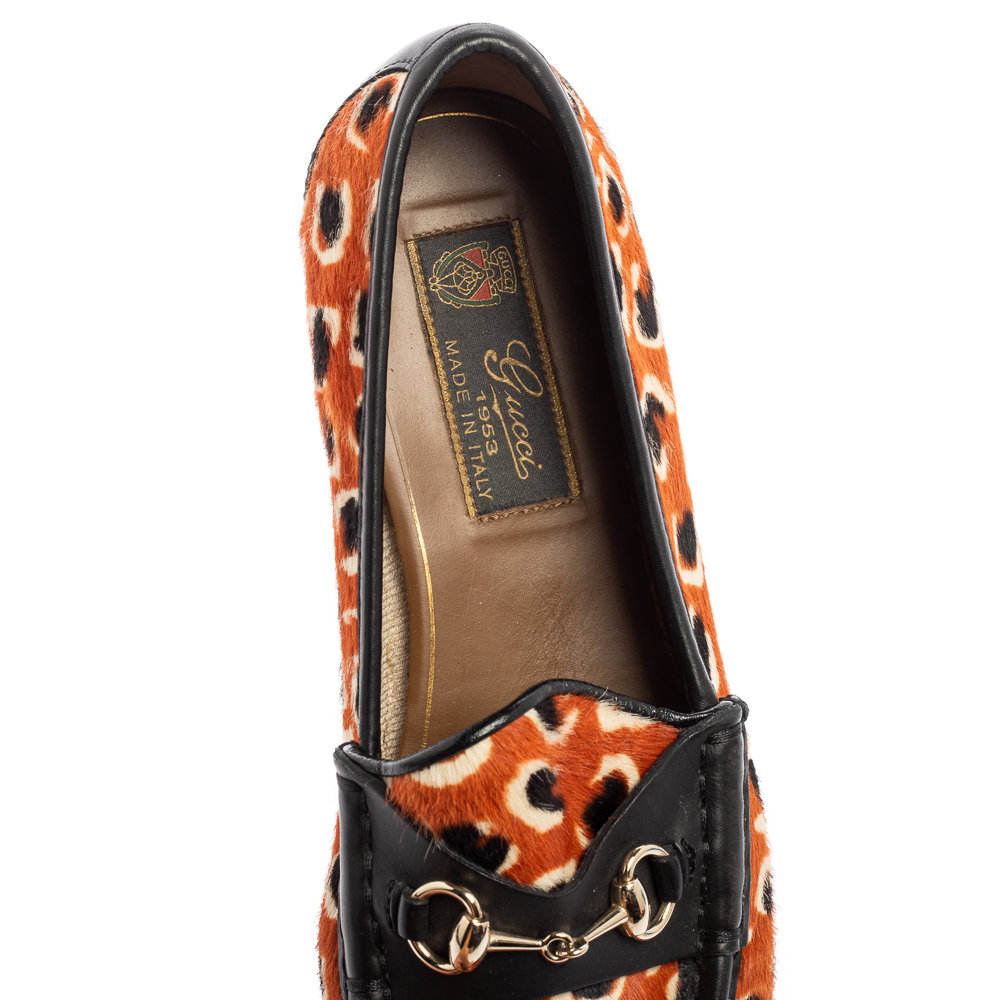 Gucci Tri-Color Leopard Print Calf Hair And Leather Horsebit Loafers Size 36.5