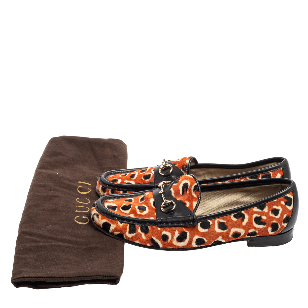 Gucci Tri-Color Leopard Print Calf Hair And Leather Horsebit Loafers Size 36.5