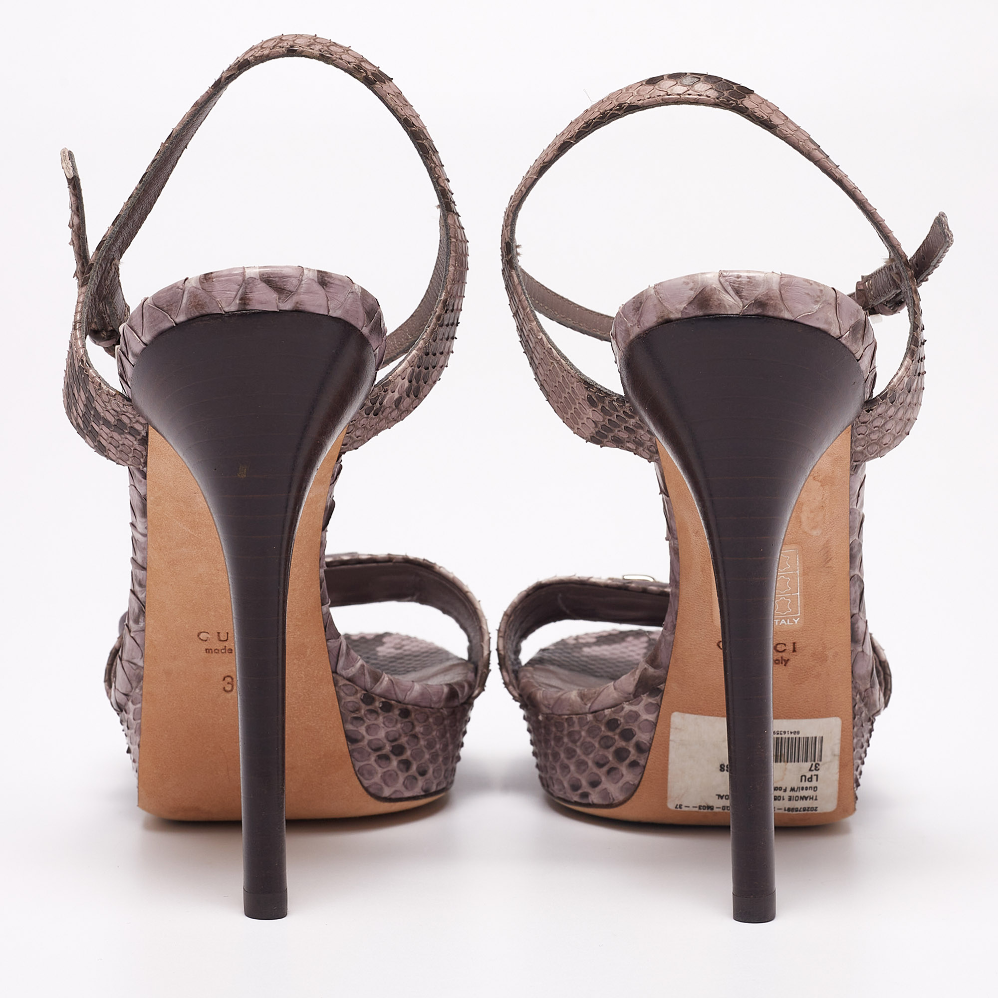 Gucci Purple/Brown Python Leather Bamboo Ankle Straps Platform Sandals Size 37