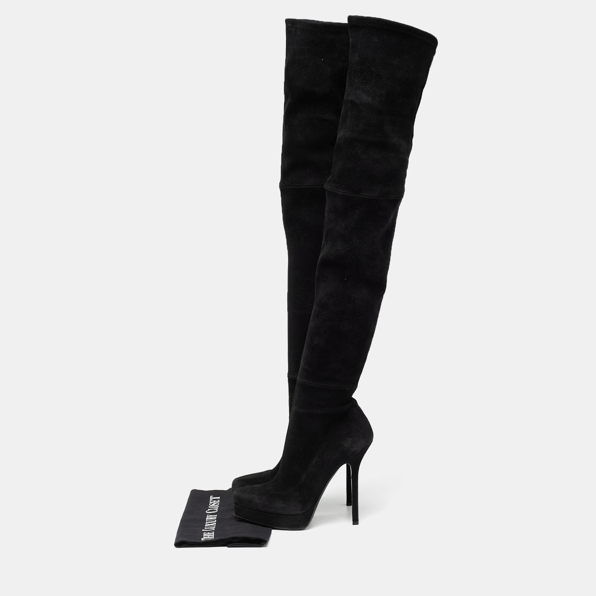 Gucci Black Suede Platform Over The Knee Boots Size 38.5