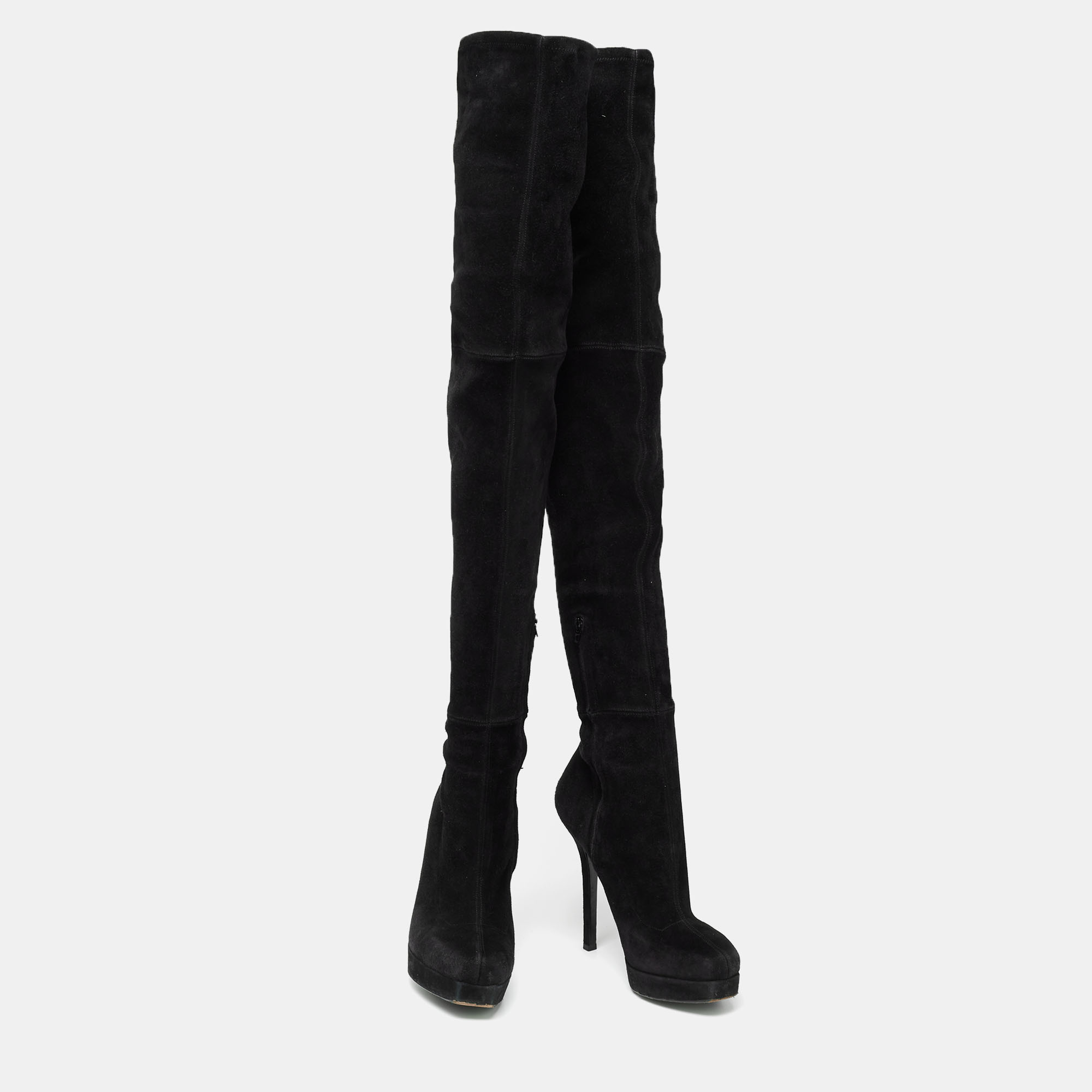 Gucci Black Suede Platform Over The Knee Boots Size 38.5