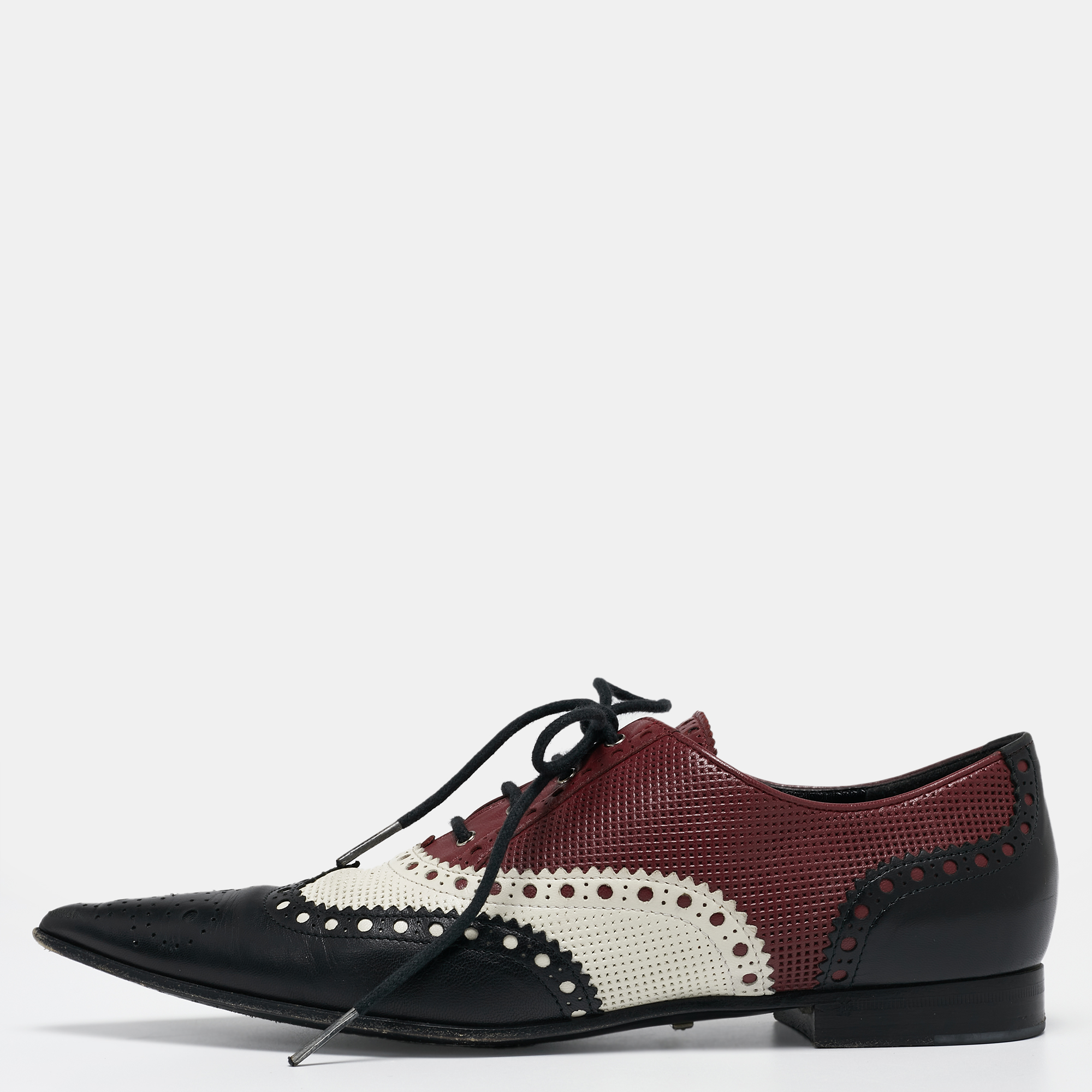Gucci Multicolor Leather Pointed Toe Brogue Oxford Size 36