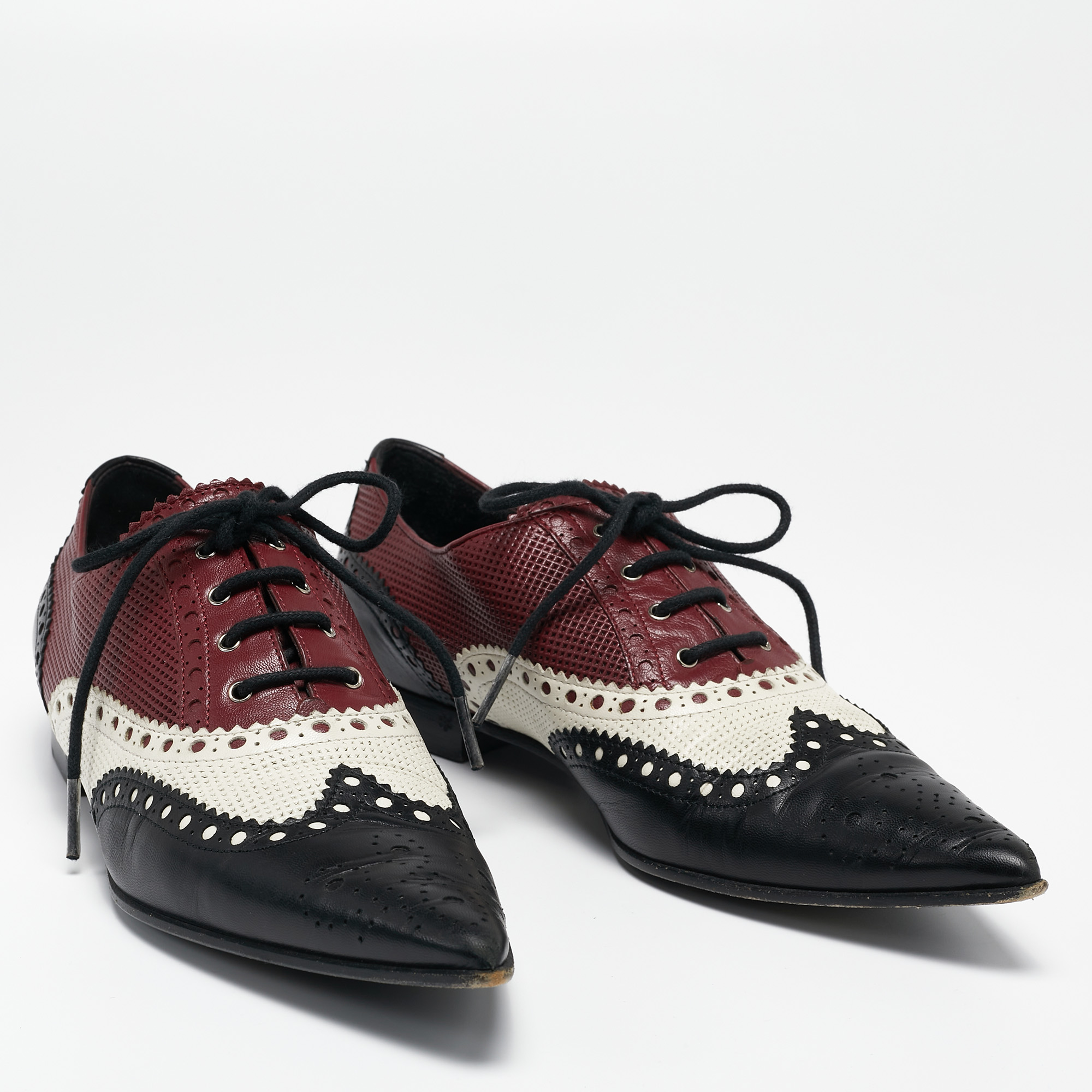 Gucci Multicolor Leather Pointed Toe Brogue Oxford Size 36