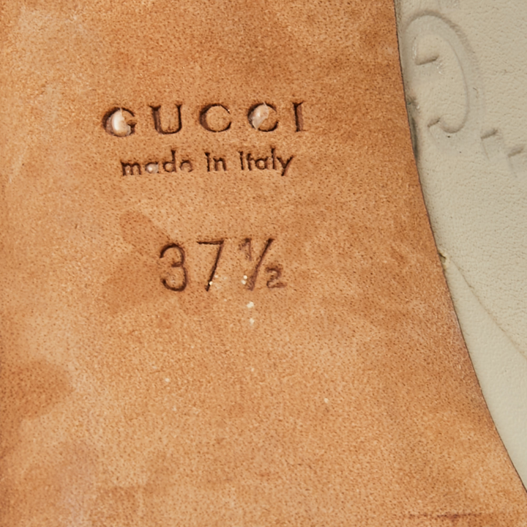 Gucci Off White Guccissima Leather Peep Toe Platform Pumps Size 37.5
